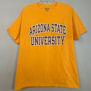 Champion men gold tshirt with Arizona State University in Maroon